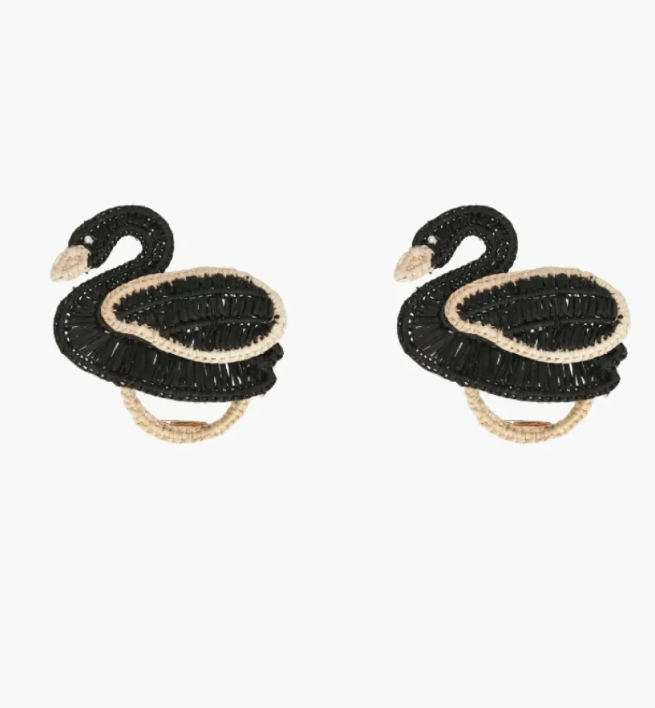 Napkin Rings|Bizatino Collection*Mercedes Salazar Black Swan Napkin Ring Set of 2