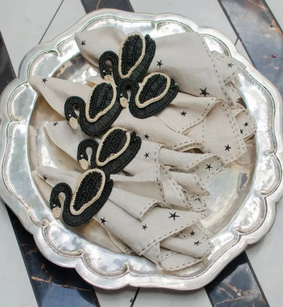 Napkin Rings|Bizatino Collection*Mercedes Salazar Black Swan Napkin Ring Set of 2