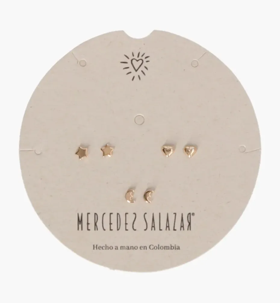 Earrings*Mercedes Salazar Moon, Stars and Heart Studs Set of 3